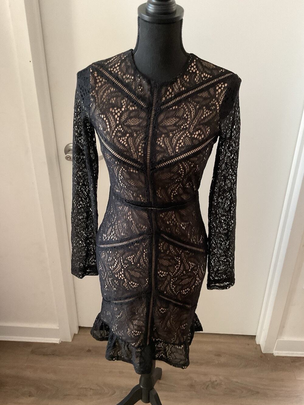 Bardot Sasha Black Lace Long Sleeve Cocktail Mini Dress